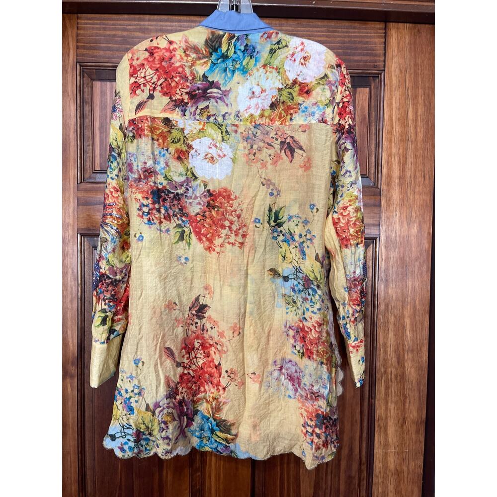 Aratta silent journey embroidered sequin button down floral blouse size M/L - Picture 7 of 9